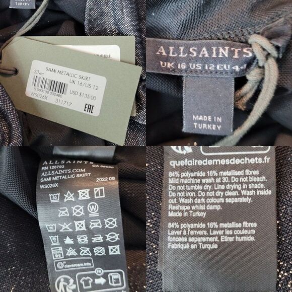 ALLSAINTS  Metallic Sami Hi-lo Mini Midi Skirt 12 Gunmetal Wrap Knot Night Out - Picture 3 of 16